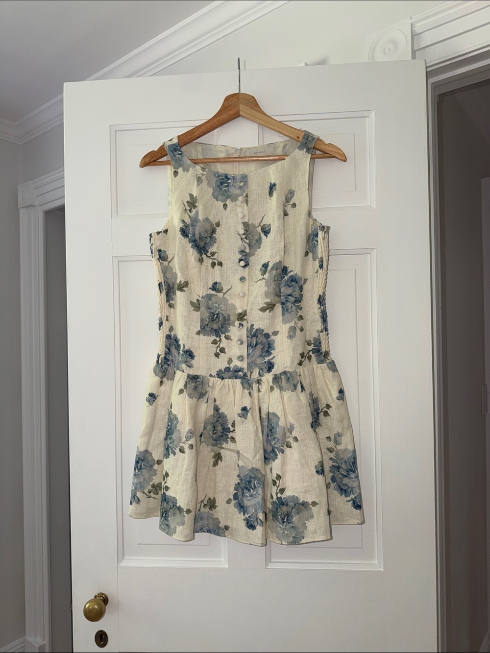 Faithfull the Brand Cream Dress with Blue Floral Print